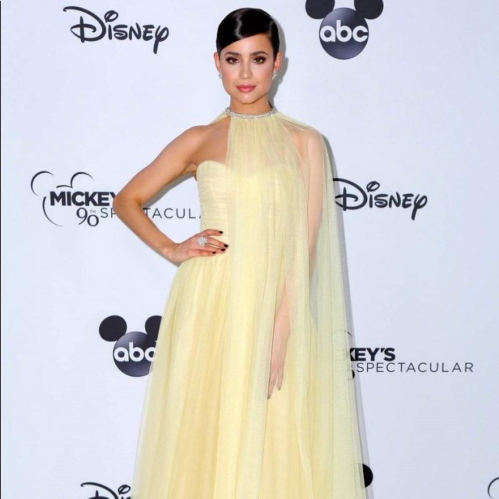 MONIQUE LHUILLIER TEA LENGTH TULLE DRESS YELLOW